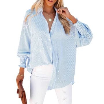 Nikcorp Ženska košulja oversize na kopčanje u plavim prugama, klasični ovratnik, dugi rukav s elastičnim manšetama, džep na prsima, casual elegantna bluza za svakodnevno nošenje, cjelogodišnja, veličina M