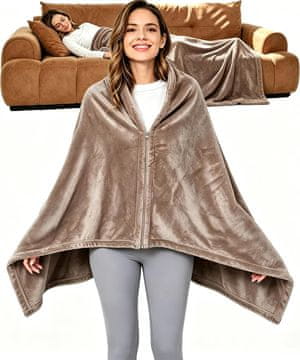 Nikcorp Deka Poncho 2u1 od Flanela s Patentnim Zatvaračem Udobna Topla Meka Pokrivač 180x90 cm za Dom Ured Putovanje Kampiranje Univerzalna Veličina Unisex Otporna na Pilling Pranje na 30°C