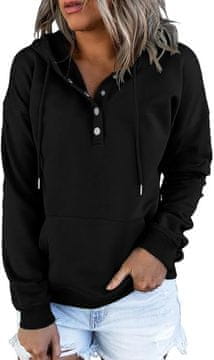 Nikcorp Ženska dukserica s kapuljačom loose fit crna L dugi rukav rebrasti manšeti i donji rub džep kengur podesiva kapuljača s vezicama mekani topli casual hoodie za svakodnevno nošenje