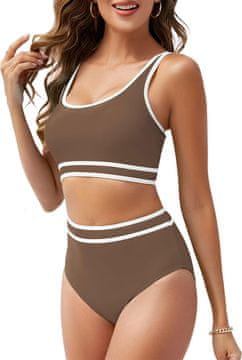 Nikcorp Ženski bikini kupaći kostim set Push Up visoki struk smeđi M 82% recikliran poliamid 18% elastan otporan na klor izvadivi umetci podesive naramenice puna podstava za plažu i bazen