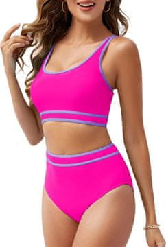 Nikcorp Ženski bikini kupaći kostim push-up s visokim strukom, ružičasti XXL, poliamid od recikliranih vlakana 82% i elastan 18%, izvadivi umetci, podesive naramenice, otporan na klor za plivanje