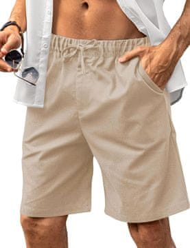 Nikcorp Muške lanene Bermuda kratke hlače za plažu, jogu i putovanja, prozračne i lagane, s elastičnim pojasom i podesivom vezicom, 2 prednja džepa, casual sportska elegancija, bež, XXL