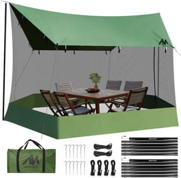 Nikcorp Šator tarp za kampiranje 3x5 m s mrežom protiv komaraca vodootporan lagan PU 3000 mm od poliestera 190T za 4-6 osoba zeleni set s 2 podesiva stupa, klinovima i zategama