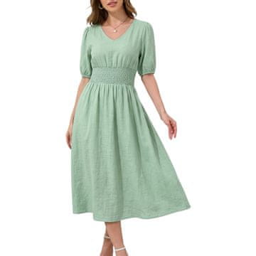 Nikcorp Ženska midi haljina ljetna zelena od 100% viskoze prozračna i lagana s elastičnim pojasom tipa smock, casual/elegantni stil za proljeće i ljeto, veličina L, nježno pranje u nježnim programima