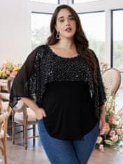 Nikcorp Elegantna ženska bluza Plus Size tunika s čipkom i šljokicama Crna 2XL svečana s poluduljim rukavima od 95% viskoze i 5% elastana za vjenčanje, jubilej, koktel hlače i suknje
