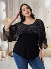 Nikcorp Elegantna ženska bluza Plus Size tunika s čipkom i šljokicama Crna 2XL svečana s poluduljim rukavima od 95% viskoze i 5% elastana za vjenčanje, jubilej, koktel hlače i suknje