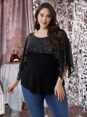 Nikcorp Elegantna ženska bluza Plus Size tunika s čipkom i šljokicama Crna 2XL svečana s poluduljim rukavima od 95% viskoze i 5% elastana za vjenčanje, jubilej, koktel hlače i suknje