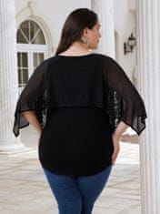 Nikcorp Elegantna ženska bluza Plus Size tunika s čipkom i šljokicama Crna 2XL svečana s poluduljim rukavima od 95% viskoze i 5% elastana za vjenčanje, jubilej, koktel hlače i suknje