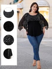 Nikcorp Elegantna ženska bluza Plus Size tunika s čipkom i šljokicama Crna 2XL svečana s poluduljim rukavima od 95% viskoze i 5% elastana za vjenčanje, jubilej, koktel hlače i suknje