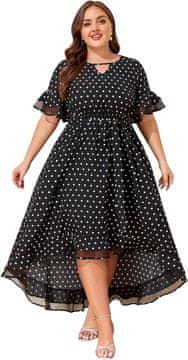 Nikcorp Ženska maxi haljina plus size crna elegantna svečana s puntama i džepovima linija A mrežica s točkicama kratki rukavi s volanima elastični struk bočni džepovi vintage stil za svadbu i ljeto