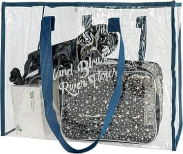 Nikcorp Prozirna plažna torba vodootporna plava od PVC-a 47 x 35 x 15 cm sklopiva i lagana unisex za plažu bazen i putovanja s praktičnom kopčom čvrstim ručkama i ispisom slova