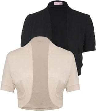 Nikcorp Bolero ženski pamučni set 2 kom kratki rukav crno-krem 3XL elegantni nabori sa strana za ured, svakodnevno nošenje i svečane prilike, prozračan materijal prijateljski prema koži