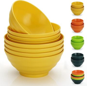 Nikcorp Žute plastične zdjelice set 8 kom 500 ml i 1000 ml za višekratnu upotrebu, otporne na lomljenje, lagane, za perilicu posuđa, pogodne za žitarice, juhu, salate, piknik i kampiranje za kuću i vani