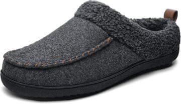 Nikcorp Muške kućne papuče slip-on sive 43 EU s memory pjenom, mekanim umjetnim krznom, protukliznim potplatom s dubokim profilom i držačem za petu za lako obuvanje, tople podstavljene za dom i put