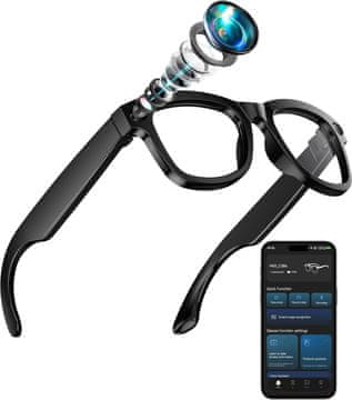 Nikcorp Pametne naočale AI s kamerom 1080p, glasovnim asistentom i mikrofonom, prevoditelj uživo, bežična sinkronizacija s mobitelom, lagani ergonomski okvir, ugrađena baterija, bez držanja telefona