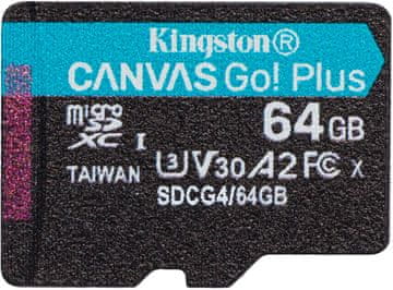 Kingston Karta pamięci Canvas Go! Plus G4 microSDXC 64 GB Class 10 UHS-I U3 V30 A2 (SDCG4/64GBSP)