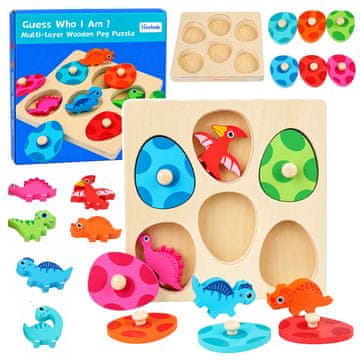 slomart LEAN TOYS drvena slagalica s dinosaurusima i ručkama