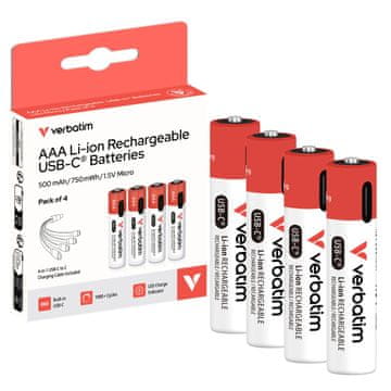 slomart Verbatim AAA USB-C baterije (4 kom) 500 mAh, s USB-C kabelom