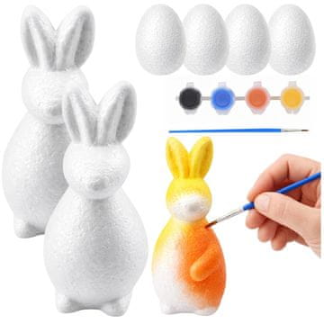 slomart LEAN TOYS set za bojanje uskršnjih ukrasa - 2 zeca i 4 jaja sa bojama
