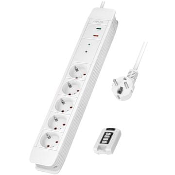LogiLink Utičnica s 5 izlaza s daljinskim upravljačem 433 MHz Zaštita od prenapona 1,5 m Bijela