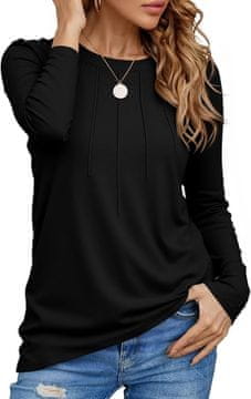 Nikcorp Ženska tunika bluza s dugim rukavom naborana na prednjem dijelu crna oversize kroj crew neck izrez prozračna tkanina ugodna za kožu za posao i svakodnevno nošenje veličina S