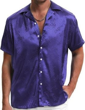 Nikcorp Muška satenska košulja kratki rukav žakardni cvjetni uzorak ljubičasta regular fit klasični ovratnik gumbi po cijeloj dužini poliester za vjenčanja i svečane prilike smart casual veličina 4XL