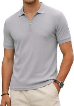 Nikcorp Muška polo majica za golf s vafel strukturom, siva, XL – kratki rukavi, quarter zip patent zatvarač, visoko elastičan pleteni tekstil, prozračna, brzo se suši, mekana, ugodna za kožu