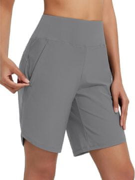 Nikcorp Ženske sportske kupaće kratke bermuda duljine 23 cm UPF 50+ brzo sušeće hidrofobne siva XXL visoki struk tipa yoga 2 duboka bočna džepa na zatvarač mrežasta podstava za plažu bazen trčanje