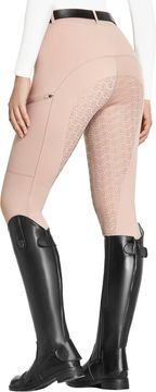 Nikcorp Ženske jahaće helanke za jahanje s punim silikonskim sjedištem, 2 bočna džepa, visoki elastični pojas s omčama za remen, 75% najlon 25% spandex, ružičaste, veličina XXL, za trening u sedlu