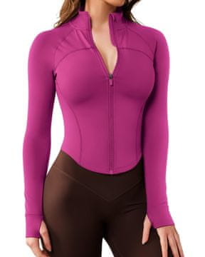 Nikcorp Ženska sportska jakna s patentnim zatvaračem za trening, trčanje, jogu i fitness, elastična 4-way stretch, krој BBL, prilagođen krој, 78% poliester 22% elastan, ružičasta, veličina M
