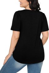 Nikcorp Elegantna ženska bluza s balonastim rukavima i naborima na prednjem dijelu, okrugli izrez (crew neck), kratki rukavi, opušten kroj, crna, veličina S, za posao i izlaske, uz farmerke i helanke