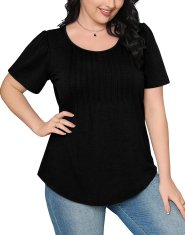 Nikcorp Elegantna ženska bluza s balonastim rukavima i naborima na prednjem dijelu, okrugli izrez (crew neck), kratki rukavi, opušten kroj, crna, veličina S, za posao i izlaske, uz farmerke i helanke