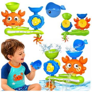 slomart LEAN TOYS Igračka za kupanje rak, kit, vodeni slap, kolo na vodu, usisne čašice
