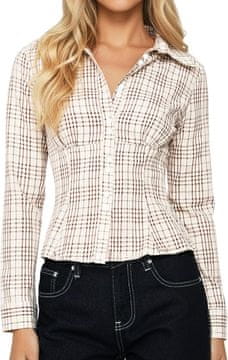 Nikcorp Ženska karirana košulja bluza s oblikovanim krojem, elegantna, dugi rukav, klasičan košuljni ovratnik, gumbi po cijeloj dužini, 95% poliester 5% elastan, neprozirna, veličina M
