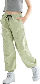 Nikcorp Dječje cargo hlače široke zelene boje kadulje (sage green) 140 cm 8-9 godina, pamuk, široki kroj (loose fit), elastični pas i ušice na nogavicama, više cargo džepova, unisex, za ples i igru