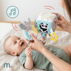 Mamabrum Senzorički set s 4 različite igračke za bebe od 9 mjeseci - drveni autić, kula s pomičnim prstenovima, mekana kocka i plišana zvečka