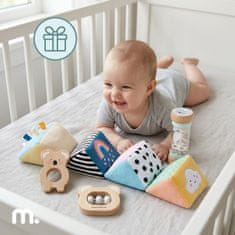 Mamabrum Senzorički set od 4 igračke s kišnom zvečkom i kockom - drvene koale, mekana tkanina, razvoj osjetila, za bebe od 6 mjeseci