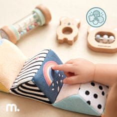 Mamabrum Senzorički set od 4 igračke s kišnom zvečkom i kockom - drvene koale, mekana tkanina, razvoj osjetila, za bebe od 6 mjeseci
