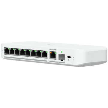Ubiquiti UniFi Switch Flex 2,5G 8 PoE USW-FLEX-2.5G-8-POE, preklopnik, 8x 2,5 GbE PoE++, 1x 10 GbE, 1x 10G SFP+, PoE 196 W, Layer 2, stolni/zidni/DIN
