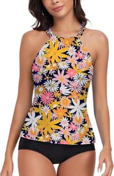 Nikcorp Ženski top tankini Crossback brzosušeći s umetcima, UPF 50+ zaštita od sunca, efekt oblikovanja struka, otvorena leđa s ukrasnim križnim vezicama, otporan na blijeđenje, lagan, višebojni, XS
