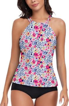Nikcorp Ženski kupaći top tankini s izrezom na leđima, brzosušeći, UPF 50+ zaštita od sunca, izmjenjivi umetci za potporu grudima, crossback vezane naramenice, otporan na blijeđenje, šareni uzorak, XS