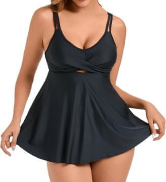 Nikcorp Tankini kupaći kostim dvodijelni s efektom oblikovanja crni XXXL, visoki struk, V-izrez, izvadive košarice, boyshorts donji dio, 82% najlon 18% elastan, brzo se suši, otporan na klor i slanu vodu