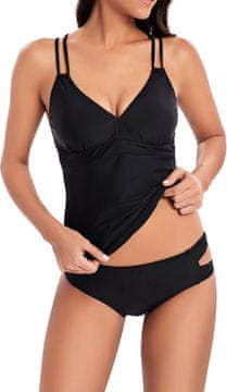 Nikcorp Dvodijelni kupaći kostim tankini push up za žene, crni, veličina M, visoki struk, 82% najlon 18% elastan, brzo sušenje, otporan na klor i morsku vodu, uklonjivi umetci, višelinijska ukrštanja