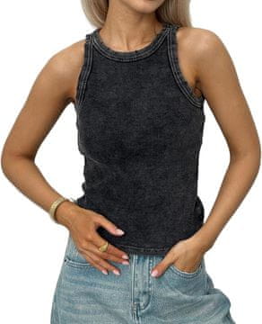 Nikcorp Ženski top racerback visoki okrugli izrez slim fit rebrasti pleteni casual elastičan od mješavine pamuka i poliestera vintage efekt izbijeljenja za vruće dane, crna, veličina S
