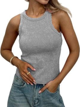 Nikcorp Ženska majica tank top racerback prianjajuća elastična glatka siva pamuk i poliester slim fit visoki izrez acid wash vintage stil za svakodnevno nošenje, posao i večernje izlaske