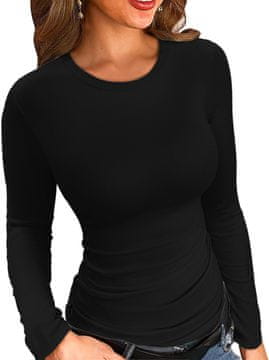 Nikcorp Ženski top dugih rukava slim fit prianjajući od mekanog pletiva okrugli izrez (crew neck) elegantan minimalistički dizajn za posao i izlaske ne zahtijeva peglanje pranje u perilici crna XL