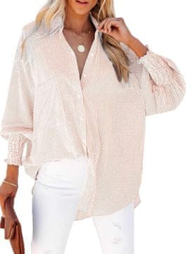 Nikcorp Elegantna ženska košulja s dugim rukavima, V-izrezom, elastičnim manšetama i letvicom s gumbima po cijeloj dužini, opušten ležeran kroj (wide fit), veličina L, cjelogodišnja, za ured i vikend