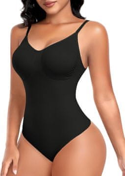 Nikcorp Body za mršavljenje modelirajuće korektivno rublje tanga bešavno crno 2XL s podesivim tankim naramenicama, 3 kopče u međunožju, najlon i spandex, glača trbuh, podiže grudi, podržava struk
