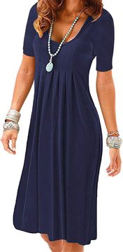 Nikcorp Ljetna ženska haljina kratkih rukava, opušteni kroj tip T-shirt, casual, plisirani donji dio, mješavina pamuka i poliestera, tamnoplava, veličina M, za svakodnevno, uredsko, plažno i party nošenje