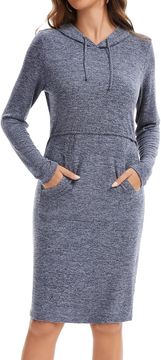 Nikcorp Haljina za trudnoću i dojenje s kapuljačom i džepom, elastična jersey tkanina 200 g/m², neprozirna i prozračna, diskretno dojenje bez otkopčavanja, casual kroj, siva, veličina 2XL